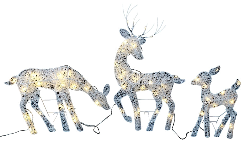 Hometown Holidays 56701 Pre-Lit 2D Deer Family, Mesh, White, Mini Bulb, Internal Light/Music: Internal Light