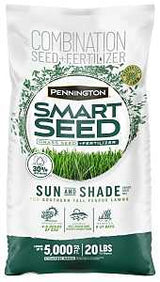 Pennington SMART SEED Sun & Shade Series 100543724 Grass Seed and Fertilizer Mix, 20 lb Bag