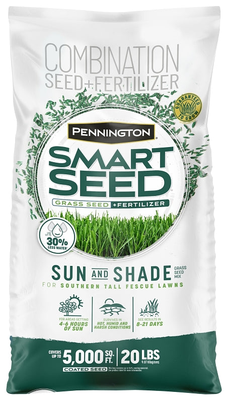 Pennington SMART SEED Sun & Shade Series 100543724 Grass Seed and Fertilizer Mix, 20 lb Bag