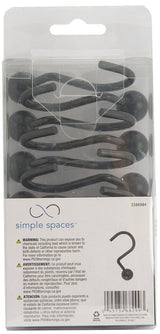 Simple Spaces SD-CBH-BK Ball Shower Curtain Hook Set, 1-1/16 in Opening, Steel, Matte, 2 in W, 2-3/4 in H