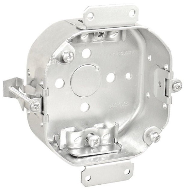 Southwire 54151-OWR-UPC Octagon Box, 4 in OAW, 1-1/2 in OAD, 5-Knockout, Steel Housing Material, Silver, Galvanized