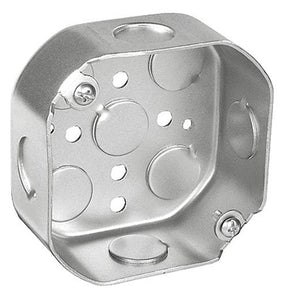 Southwire 54151-1/2-UPC Octagon Box, 4 in OAW, 1-1/2 in OAD, 4 in OAH, 9-Knockout, Steel Housing Material, Silver