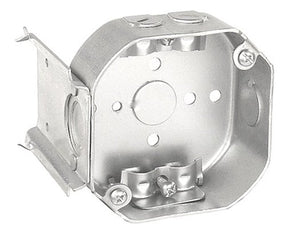 Southwire 54171-JBR-UPC Octagon Bracketed Box, 4 in OAW, 2-1/8 in OAD, 7-Knockout, Steel Housing Material, Silver