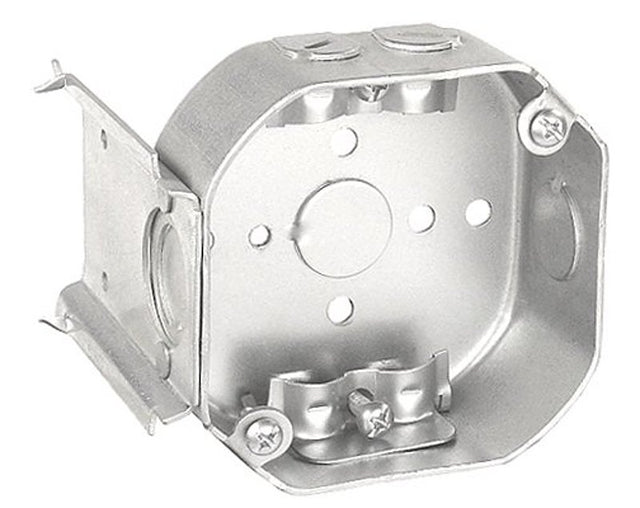 Southwire 54171-JBR-UPC Octagon Bracketed Box, 4 in OAW, 2-1/8 in OAD, 7-Knockout, Steel Housing Material, Silver