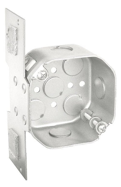 Southwire 54171-FAN-UPC Ceiling Fan Box, 4 in W, 2-1/8 in D, 8-Knockout, Steel, Silver, Galvanized