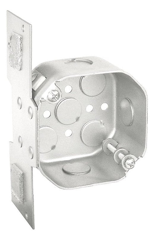 Southwire 54171-FAN-UPC Ceiling Fan Box, 4 in W, 2-1/8 in D, 8-Knockout, Steel, Silver, Galvanized