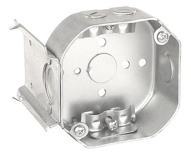 Southwire 54151-JR-UPC Octagon Box, 4 in OAW, 1-1/2 in OAD, 6-Knockout, Steel Housing Material, Silver, Galvanized