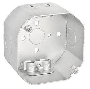 Southwire 54171-R-UPC Octagon Box, 4 in OAW, 2-1/8 in OAD, 7-Knockout, Steel Housing Material, Silver, Galvanized