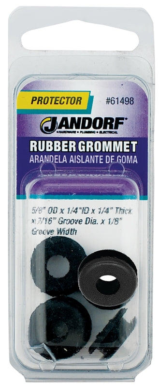 Jandorf 61498 Grommet, 1/4 in ID, 5/8 in OD, Rubber, Black, 1/4 in Thick Panel