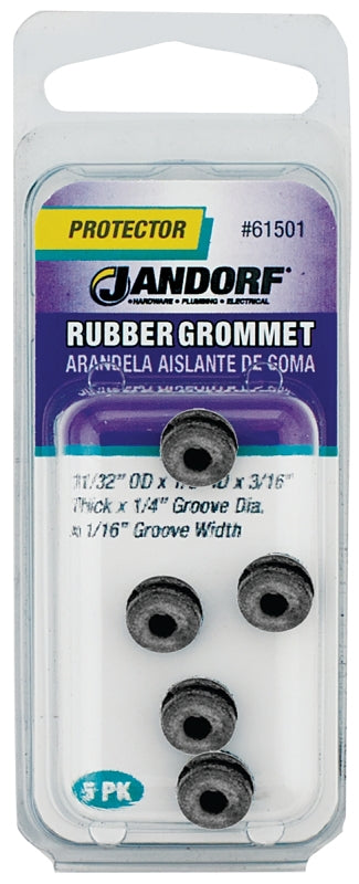 Jandorf 61501 Grommet, 1/8 in ID, 11/32 in OD, Rubber, Black, 3/16 in Thick Panel