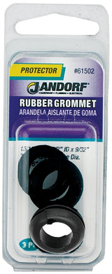 Jandorf 61502 Grommet, 1/2 in ID, 13/16 in OD, Rubber, Black, 9/32 in Thick Panel