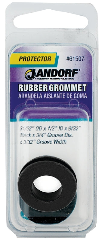 Jandorf 61507 Grommet, 1/2 in ID, 31/32 in OD, Rubber, Black, 9/32 in Thick Panel