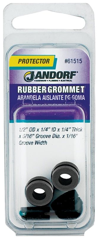 Jandorf 61515 Grommet, 1/4 in ID, 1/2 in OD, Rubber, Black, 1/4 in Thick Panel