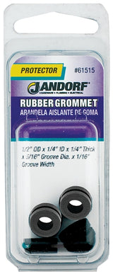 Jandorf 61515 Grommet, 1/4 in ID, 1/2 in OD, Rubber, Black, 1/4 in Thick Panel