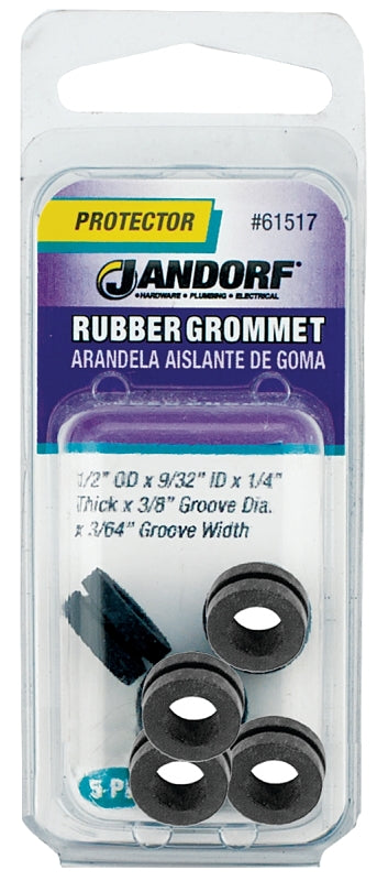 Jandorf 61517 Grommet, 9/32 in ID, 1/2 in OD, Rubber, Black, 1/4 in Thick Panel
