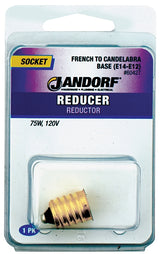 Jandorf 60427 Socket Reducer, E14 French to E12 Candelabra Base, 75 W, Brass, Gloss