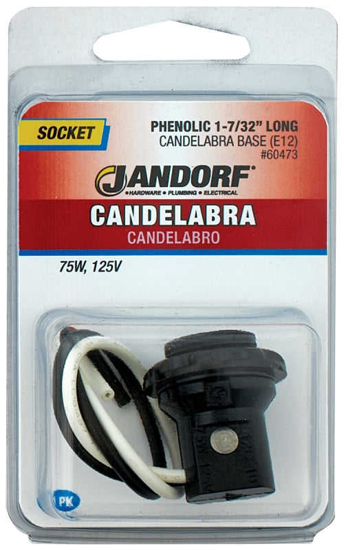 Jandorf 60473 Lamp Socket, 6 in Wire Dimensions, 125 V, 75 W, Phenolic Housing Material, Black