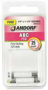 Jandorf 60610 Fast Acting Fuse, 25 A, 125 VDC, 200, 400, 1000 A Interrupt, Ceramic Body