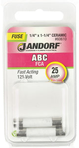 Jandorf 60610 Fast Acting Fuse, 25 A, 125 VDC, 200, 400, 1000 A Interrupt, Ceramic Body