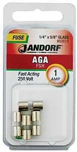 Jandorf 60612 Series Fast Acting Fuse, 0.11 Ohm, 1 A, 250 V, 35 A, 10 kA Interrupt, Glass Body, 5/8 in Length