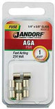 Jandorf 60612 Series Fast Acting Fuse, 0.11 Ohm, 1 A, 250 V, 35 A, 10 kA Interrupt, Glass Body, 5/8 in Length