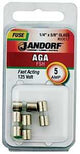 Jandorf 60617 Fast Acting Fuse, 5 A, 125 V, 1 kA Interrupt, Glass Body