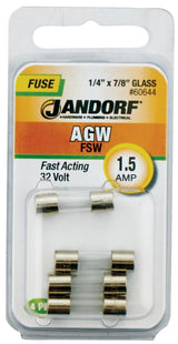 Jandorf 60644 Fast Acting Fuse, 1.5 A, 32 V, 10 kA Interrupt, Glass Body