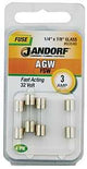 Jandorf 60646 Fast Acting Fuse, 3 A, 32 V, 10 kA Interrupt, Glass Body