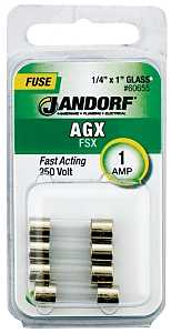 Jandorf 60655 Series Fast Acting Fuse, 0.11 Ohm, 1 A, 250 V, 35 A, 10 kA Interrupt, Glass Body, 1 in Length