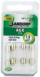 Jandorf 60656 Series Fast Acting Fuse, 0.06 Ohm, 1.5 A, 250 V, 100 A, 10 kA Interrupt, Glass Body