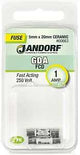 Jandorf 60663 Fast Acting Fuse, 0.23 Ohm, 1 A, 250 V, 1500 A Interrupt, Ceramic Body, 5 mm Dia
