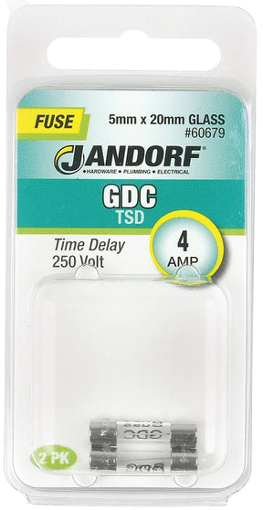 Jandorf 60679 Series Time Delay Fuse, 0.01 Ohm, 4 A, 250 V, 40 A Interrupt, Glass Body