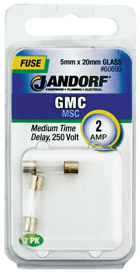 Jandorf 60693 Series Time Delay Fuse, 0.04 Ohm, 2 A, 250 V, 100 A, 10 kA Interrupt, Glass Body