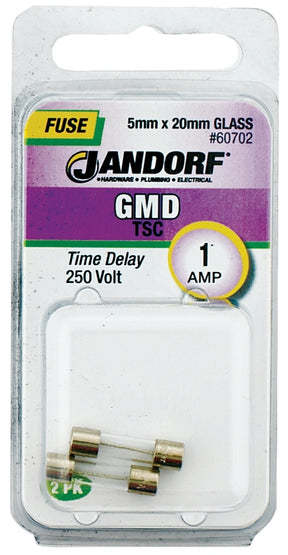 Jandorf 60702 Series Time Delay Fuse, 0.3 Ohm, 1 A, 250 V, 35 A, 10 kA Interrupt, Glass Body
