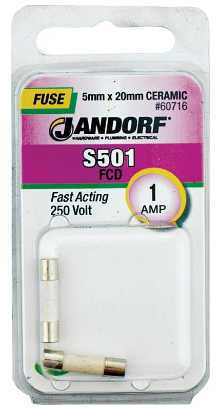 Jandorf 60716 Fast Acting Fuse, 0.23 Ohm, 1 A, 250 V, 1500 A Interrupt, Ceramic Body