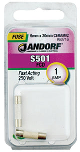 Jandorf 60716 Fast Acting Fuse, 0.23 Ohm, 1 A, 250 V, 1500 A Interrupt, Ceramic Body
