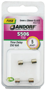 Jandorf 60735 Series Time Delay Fuse, 0.007 Ohm, 5 A, 250 V, 50 A Interrupt, Glass Body