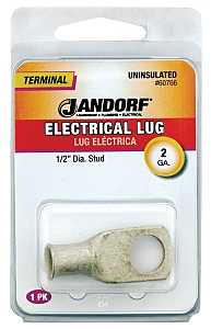 Jandorf 60766 Electrical Lug, 2 AWG Wire, 1/2 in Stud, Copper Contact