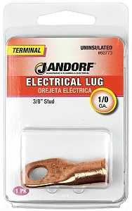 Jandorf 60773 Electrical Lug, 1/0 AWG Wire, 3/8 in Stud, Copper Contact, Brown