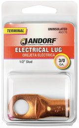 Jandorf 60776 Electrical Lug, 3/0 AWG Wire, 1/2 in Stud, Copper Contact, Brown