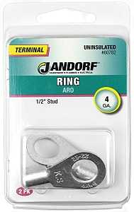 Jandorf 60782 Ring Terminal, 4 AWG Wire, 1/2 in Stud