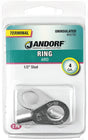 JANDORF 60782 High-Temperature Non-Insulated Ring Terminal, 4 AWG Wire, 1/2 in Stud, Copper Contact