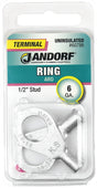 JANDORF 60786 High-Temperature Non-Insulated Ring Terminal, 6 AWG Wire, 1/2 in Stud, Copper Contact
