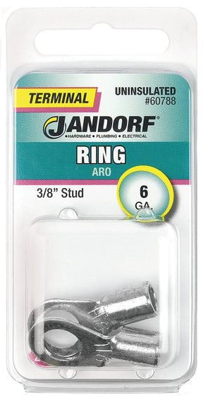 Jandorf 60788 Ring Terminal, 6 AWG Wire, 3/8 in Stud