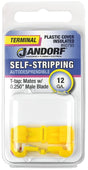 JANDORF 60795 Self Stripping Connector with 0.25 in Male Blades, 12 AWG Wire, 1/4 in Stud, Plastic Insulation, Yellow