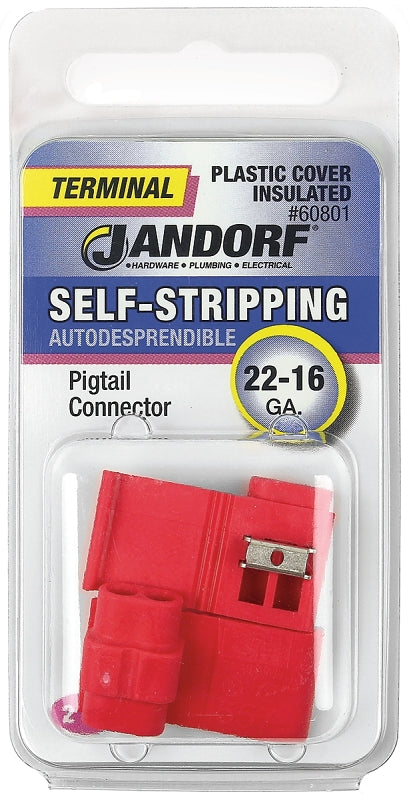 JANDORF 60801 Self Stripping Connector, 22 to 16 AWG Wire, Plastic Insulation, Red