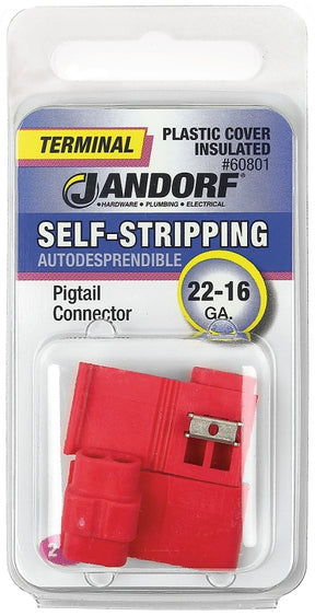 JANDORF 60801 Self Stripping Connector, 22 to 16 AWG Wire, Plastic Insulation, Red