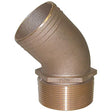 Groco PTHD Bronze Standard Flow, 45 Degree, Pipe-To-Hose Adapter With NPT Thread