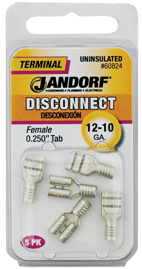 Jandorf 60824 Disconnect Terminal, 12 to 10 AWG Wire, Copper Contact, Tin, 5/PK