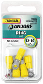 JANDORF 60840 Ring Terminal, 12 to 10 AWG Wire, #6 Stud, Vinyl Insulation, Copper Contact, Yellow